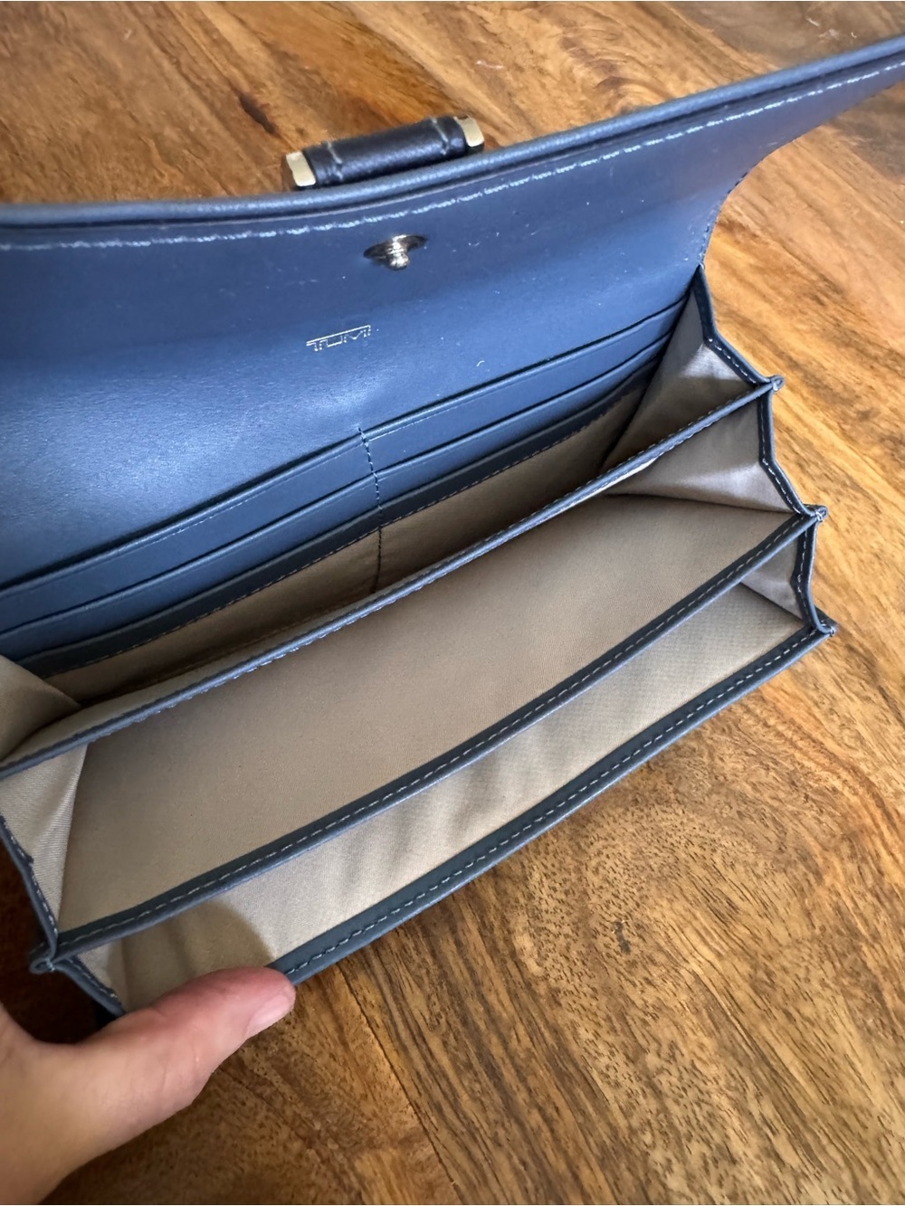 TUMI Continental Wallet Two-Tone Blue Leather Silver Hardware Navy Cornflower - Picture 3 of 10